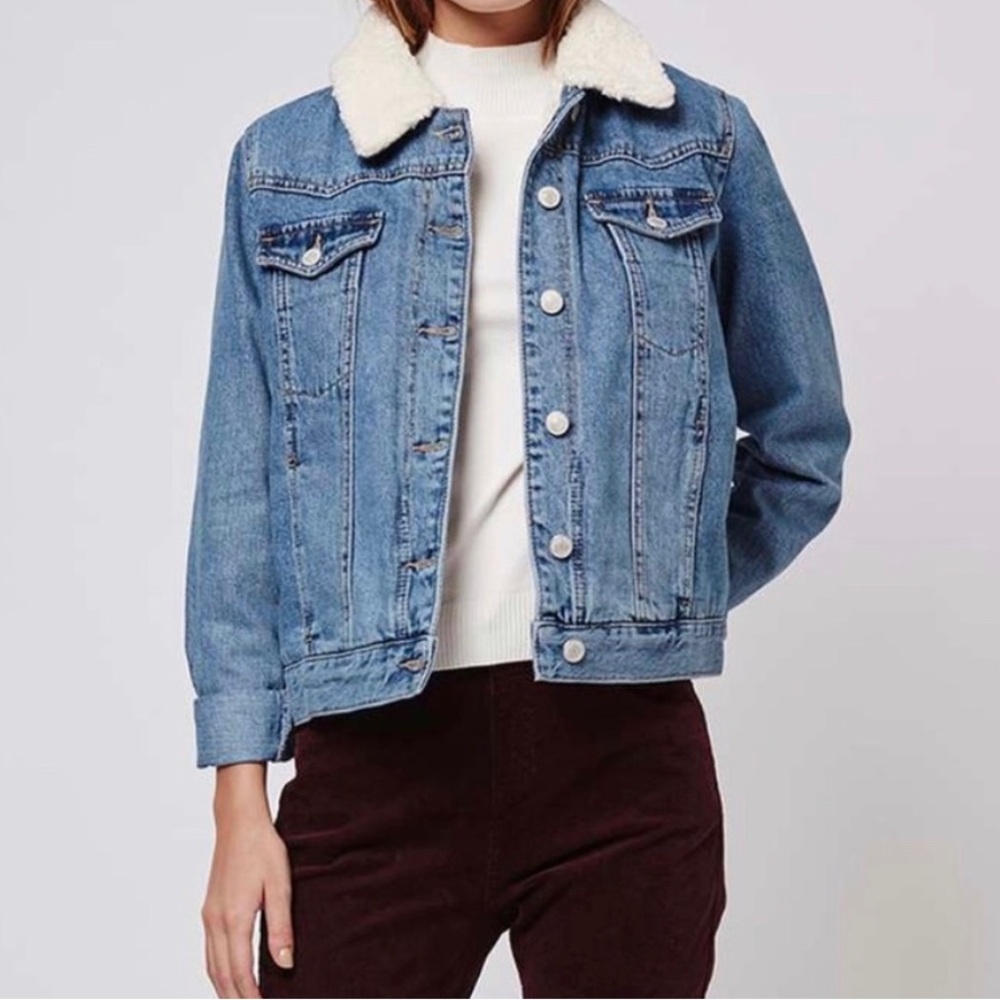 Topshop Petite Borg Faux Sherpa Lined Denim Jacket